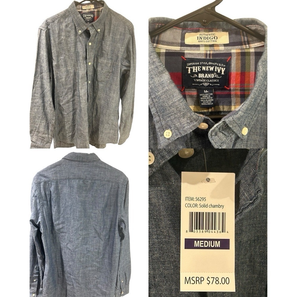 NWT The New Ivy Brand Linen Shirt Blue Denim Button-Up Long Sleeve Flip Cuff
